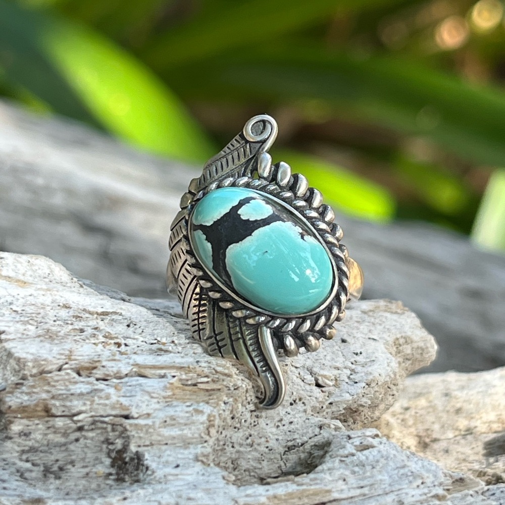 Sterling silver 925 stamped adjustable turquoise‎ ring 0815